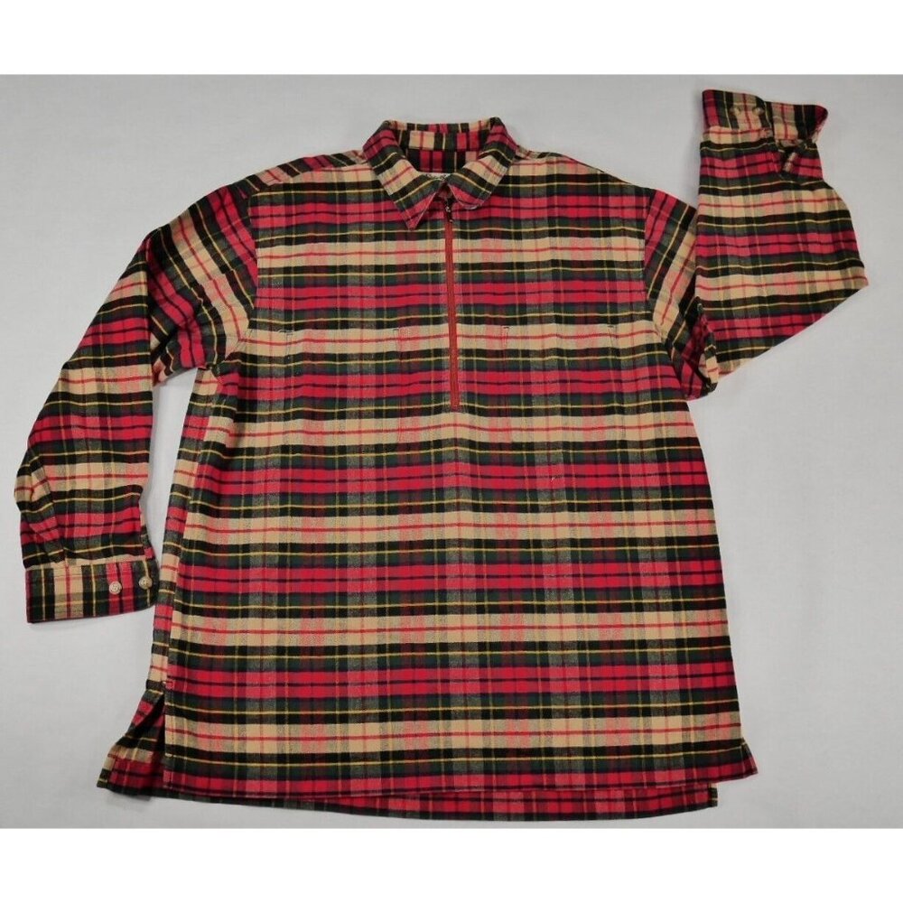 Eddie Bauer Plaid 100% Cotton Flannel Oversized Half Zip Shirt Womens Large
